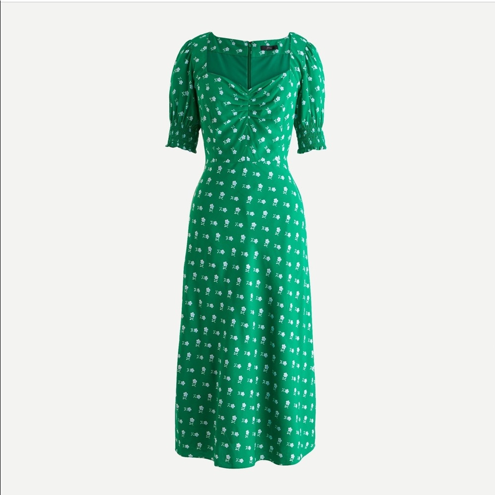 J. Crew Green Puff Sleeve Midi Dress in Floral Bandana Print